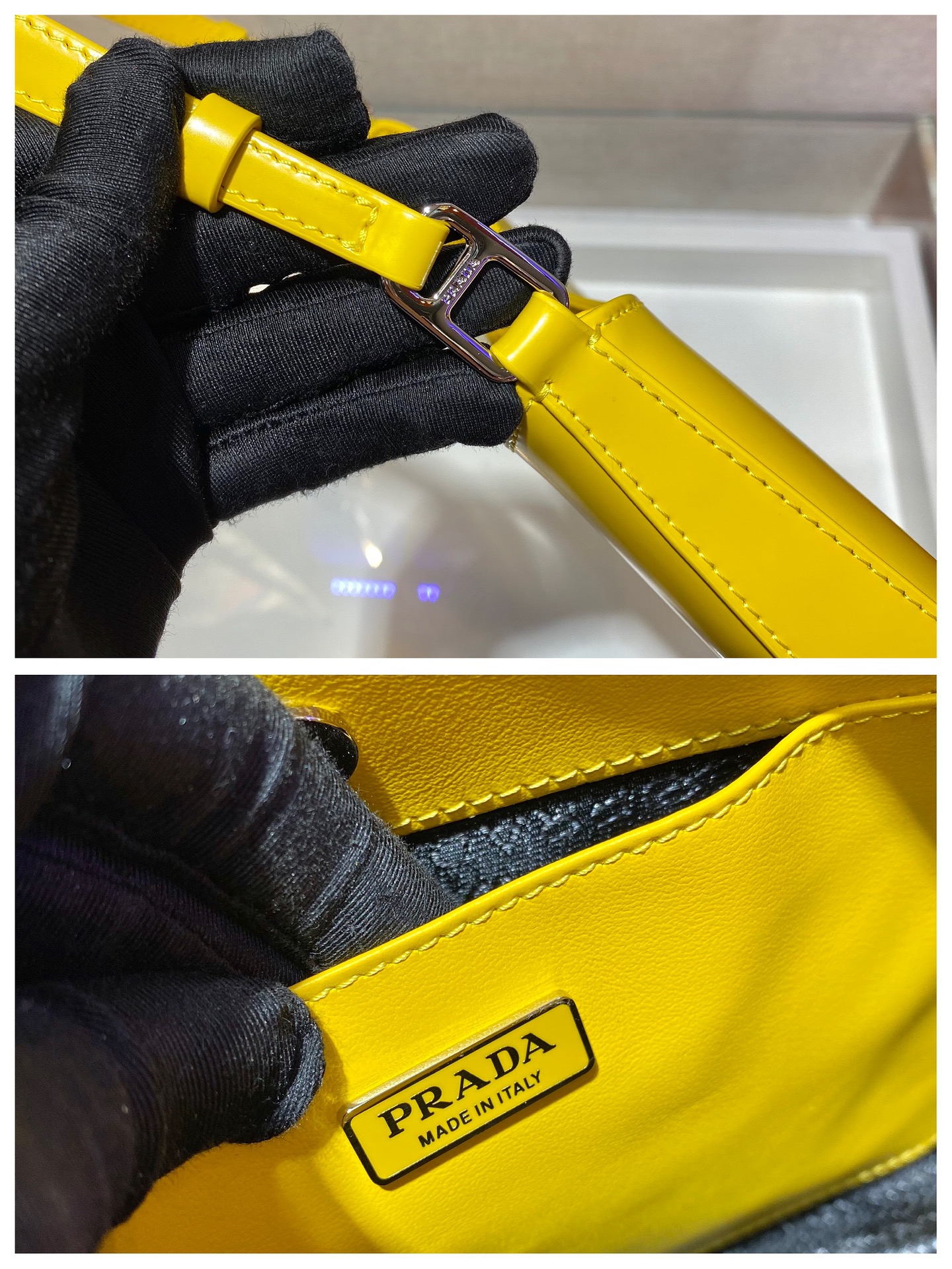 Prada Cleo Brushed Leather Shoulder Bag Lemon Yellow 1BC499